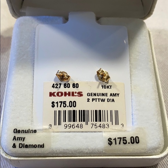 Amethyst and diamond 10kt gold stud earrings - Picture 2 of 2